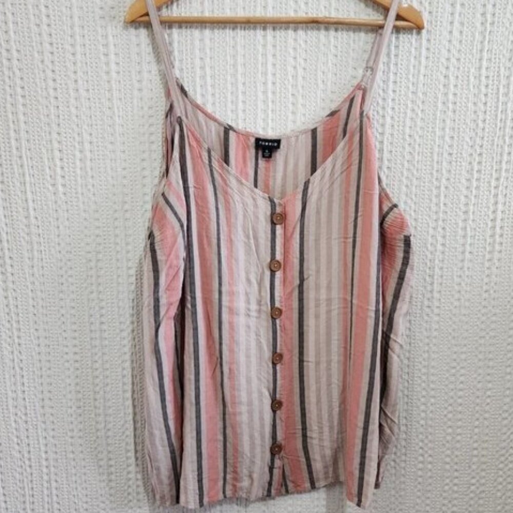 Torrid Plus Size Rayon Crepe Button-Front Cami Stripe Tank Top in Peach Size 4X